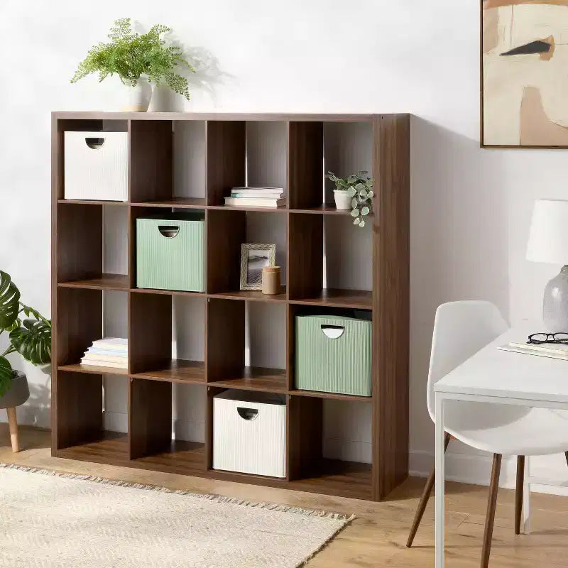 16-Cube Walnut Decorative Organizer
