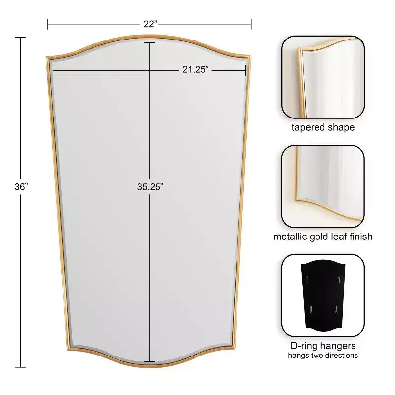 22"x36" Tapered Decorative Framed Mirror Gold
