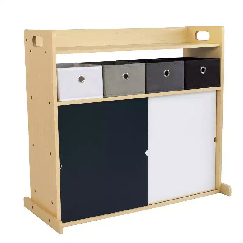 Humble Crew Kids' Organizer with Fabric Bins and Doodle Doors Natural Wood: MDF Frame, 1 Shelf, Ages 2+, 34" W x 32" H