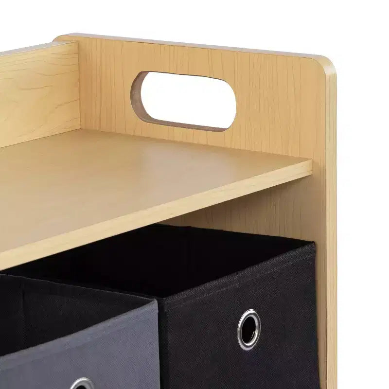 Kids' Organizer with Fabric Bins and Doodle Doors, Natural Wood, MDF Frame, 1 Shelf, Ages 2+, 34" W x 32" H