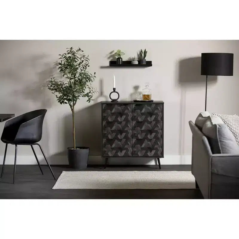 2-Door Storage Cabinet Black Oak/Dark Gray