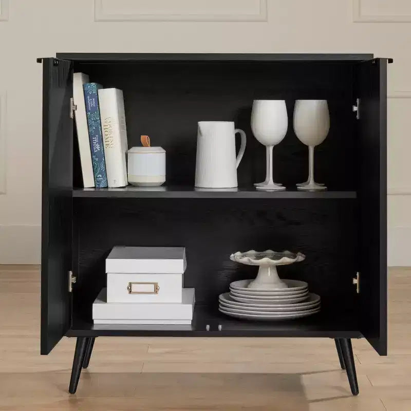 2-Door Storage Cabinet Black Oak/Dark Gray