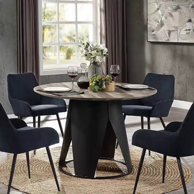 Round Dining Table Antique Oak & Black Finish