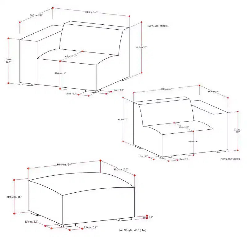 2-Seater Modular Sofa and Ottoman – Pale Gray