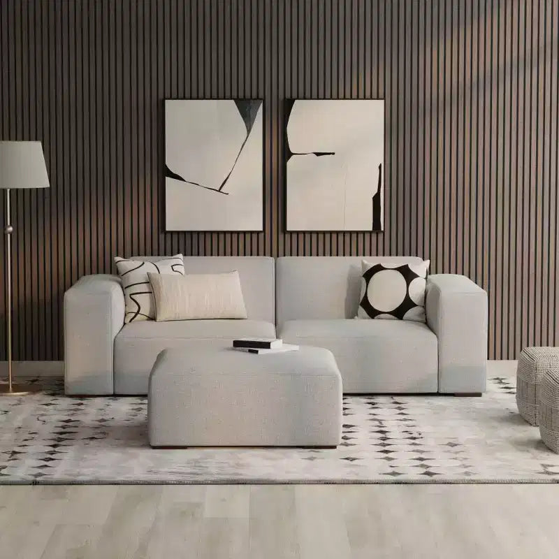 2-Seater Modular Sofa and Ottoman – Pale Gray
