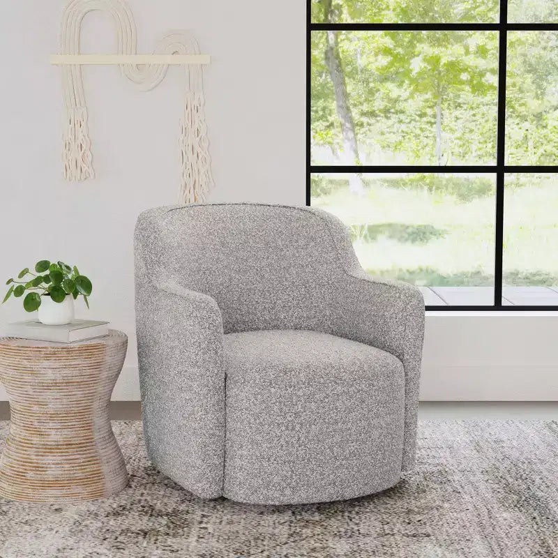 HomePop Upholstered Swivel Accent Chair White/Gray Boucle