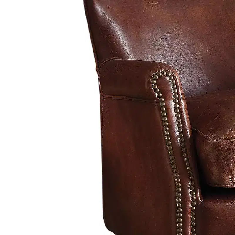 Accent Chair Vintage Dark Brown Top Grain Leather
