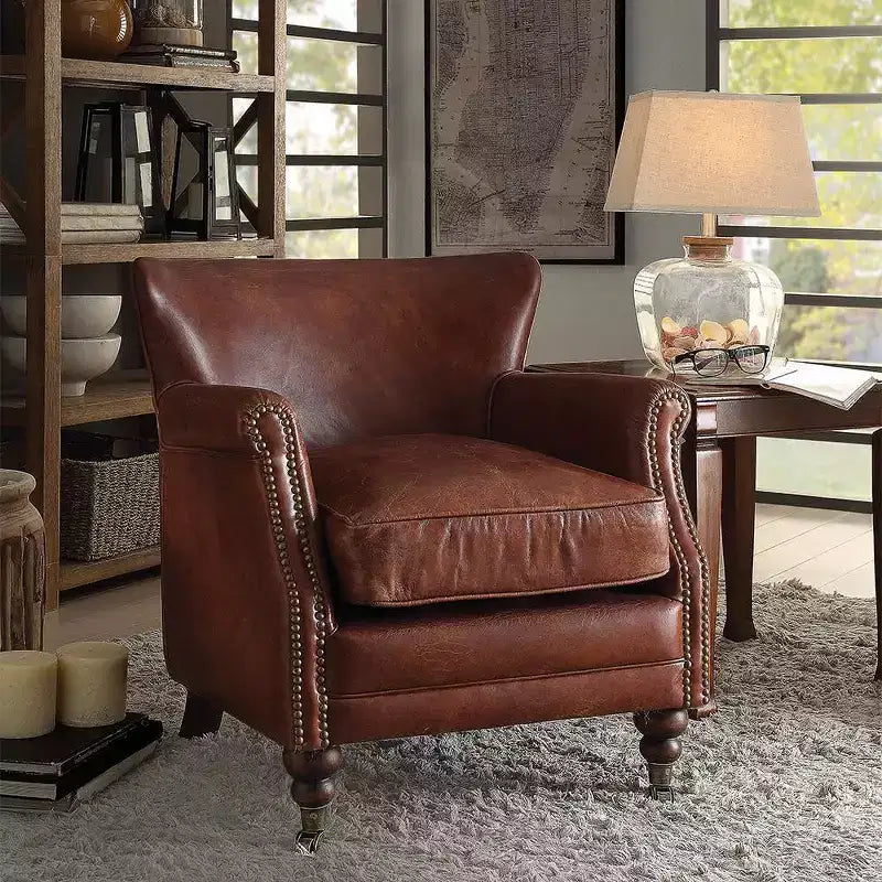 Accent Chair Vintage Dark Brown Top Grain Leather