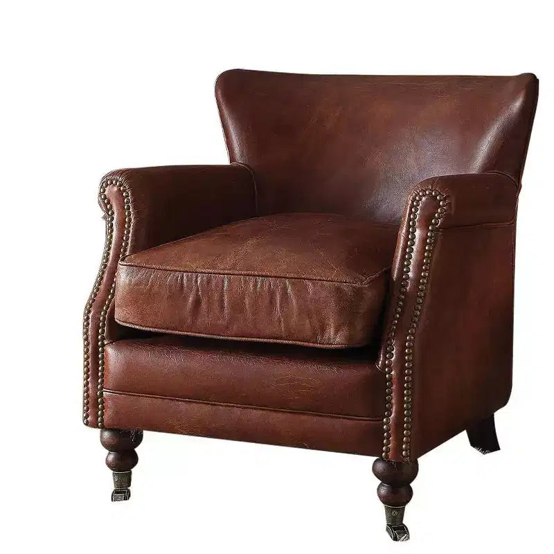 Accent Chair Vintage Dark Brown Top Grain Leather