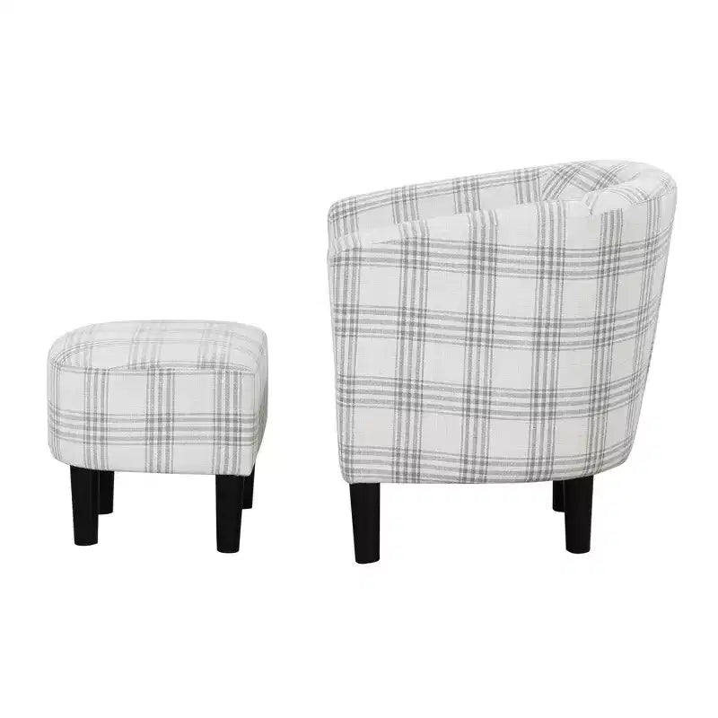 Churchill Accent Chair with Ottoman in Gray Plaid
