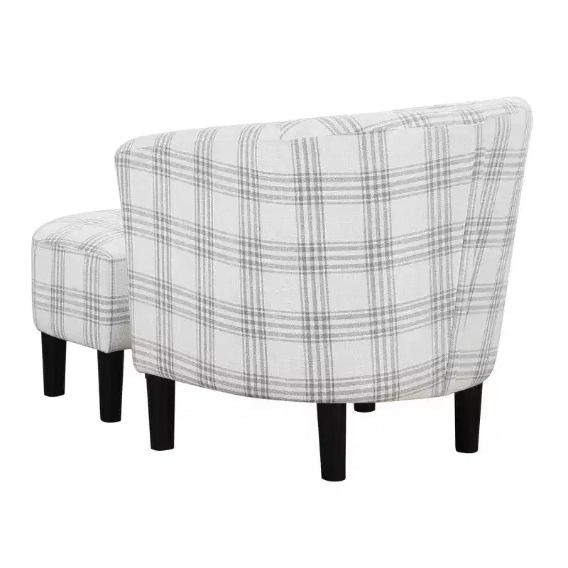 Churchill Accent Chair with Ottoman in Gray Plaid