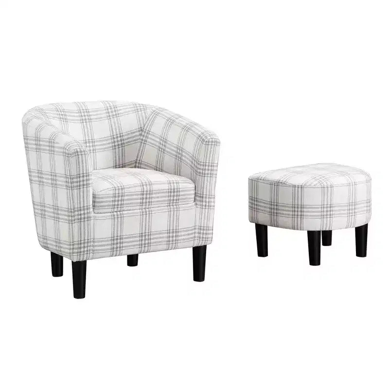 Churchill Accent Chair with Ottoman in Gray Plaid