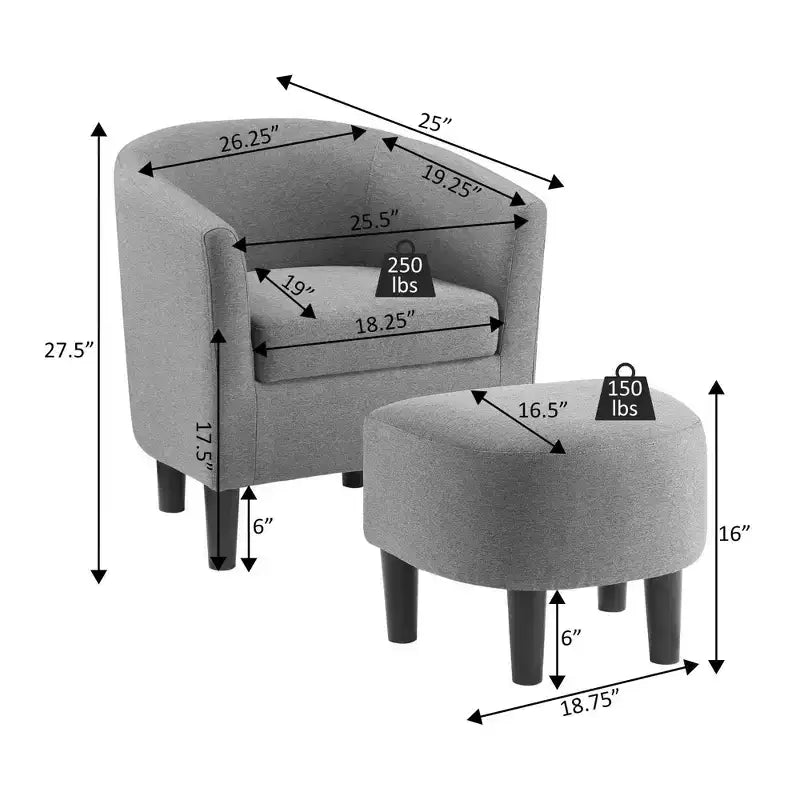 Churchill Accent Chair with Ottoman in Gray Plaid