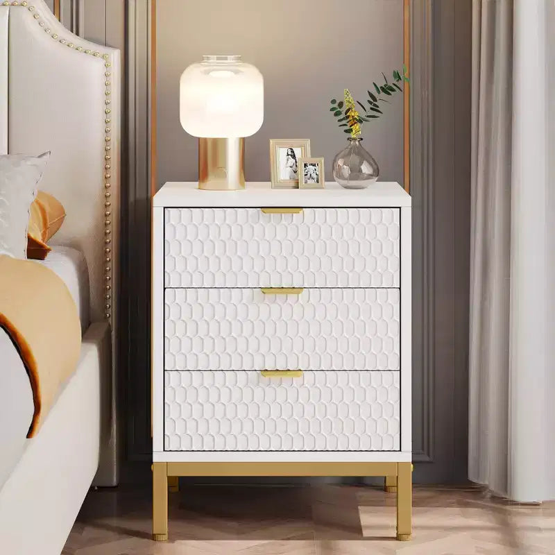 3 Drawer Modern Nightstand with Storage Drawers, White