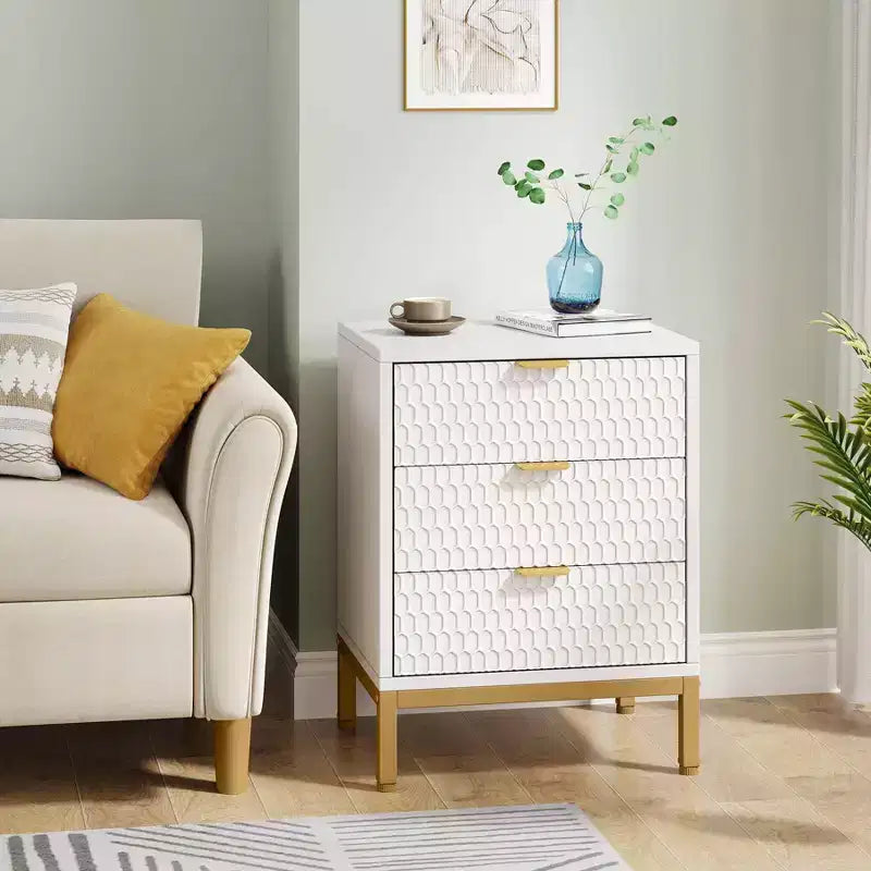 3 Drawer Modern Nightstand with Storage Drawers, White