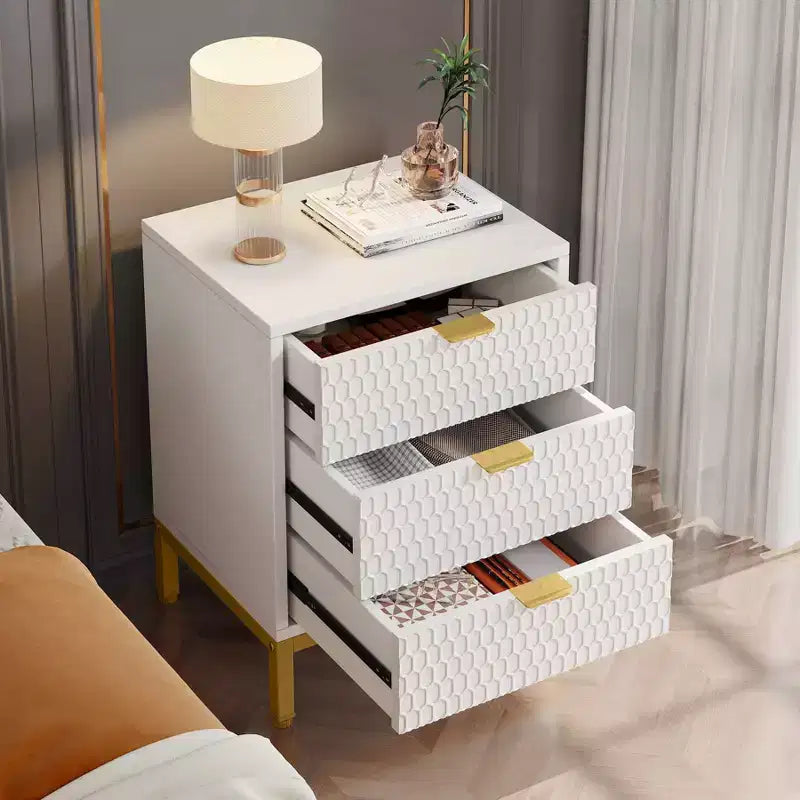 3 Drawer Modern Nightstand with Storage Drawers, White