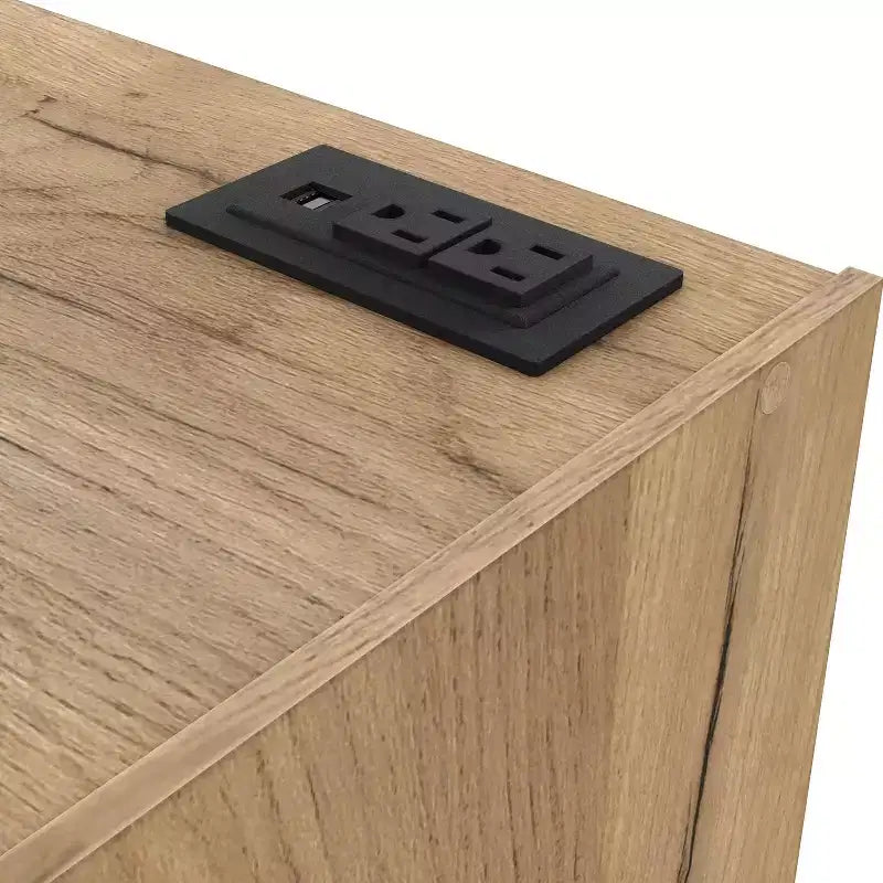 Nightstand Modern 1 Drawer with Power Ports Light Oak
