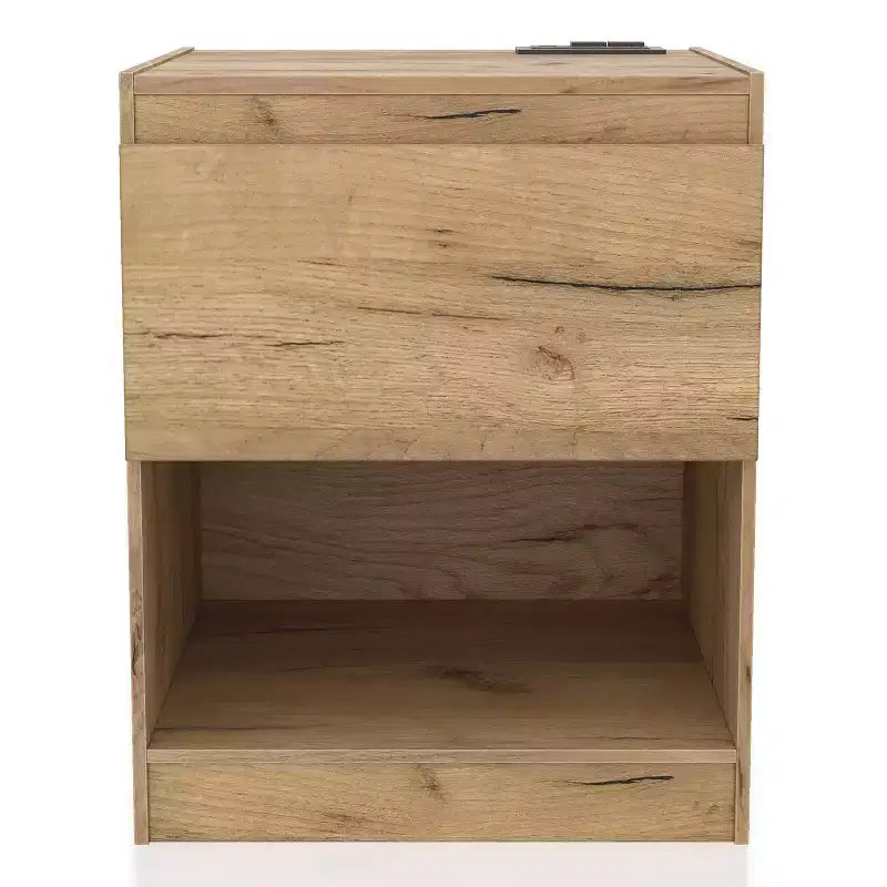 Nightstand Modern 1 Drawer with Power Ports Light Oak