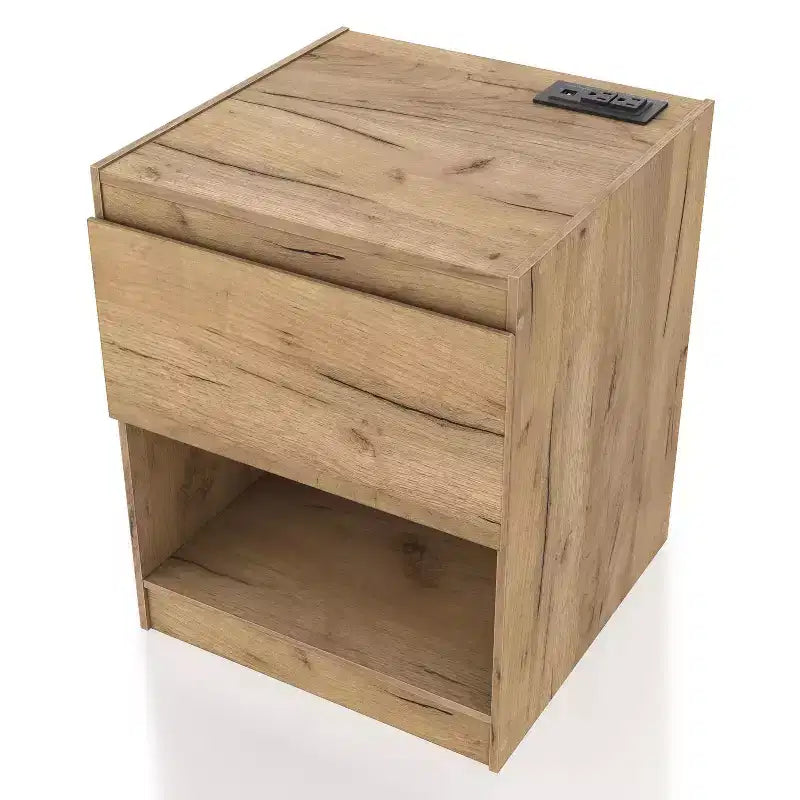 Nightstand Modern 1 Drawer with Power Ports Light Oak