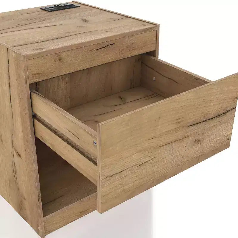 Nightstand Modern 1 Drawer with Power Ports Light Oak