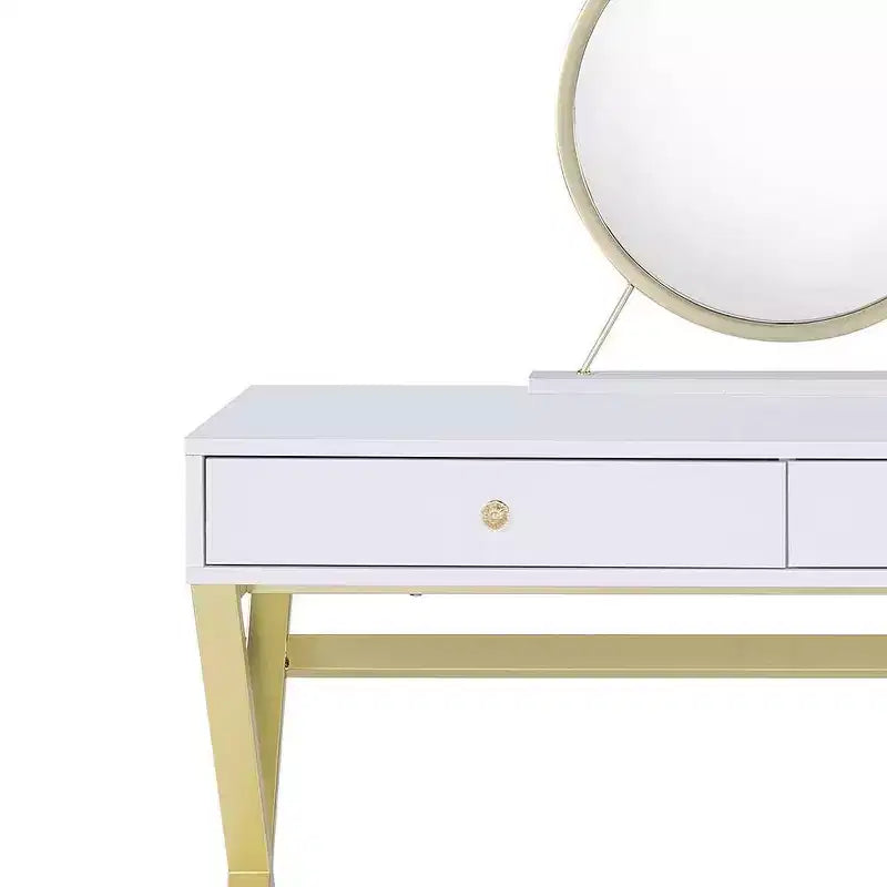 Vanity Table with Mirror & Jewelry Tray White/Gold Finish