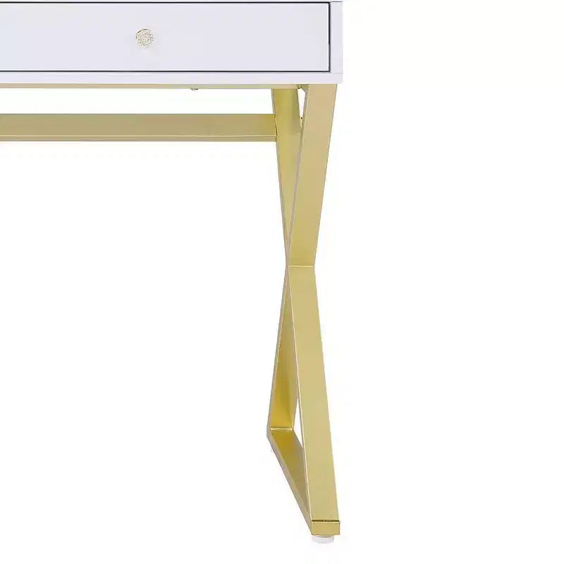 Vanity Table with Mirror & Jewelry Tray White/Gold Finish