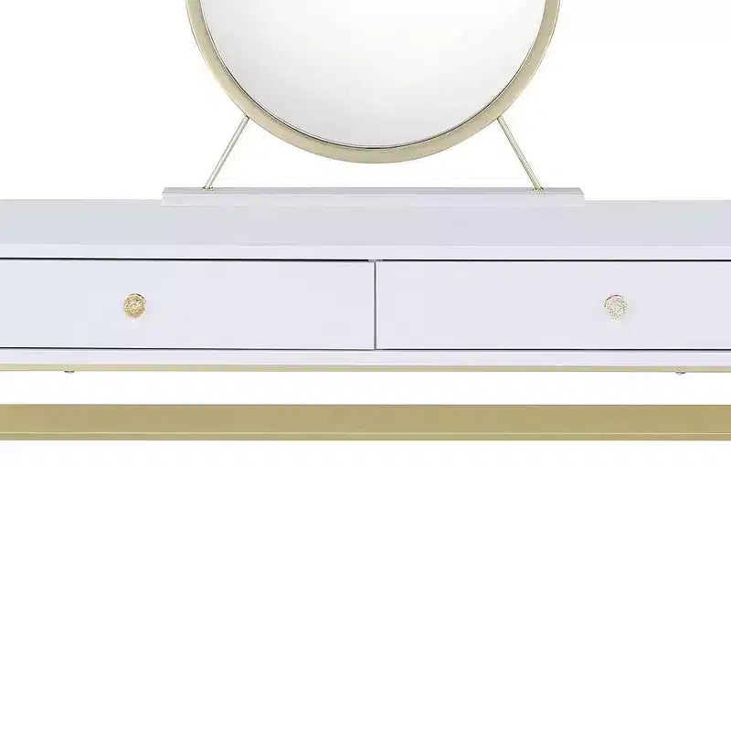 Vanity Table with Mirror & Jewelry Tray White/Gold Finish