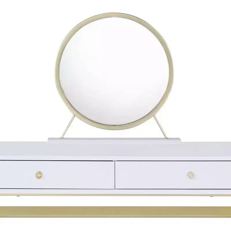 Vanity Table with Mirror & Jewelry Tray White/Gold Finish
