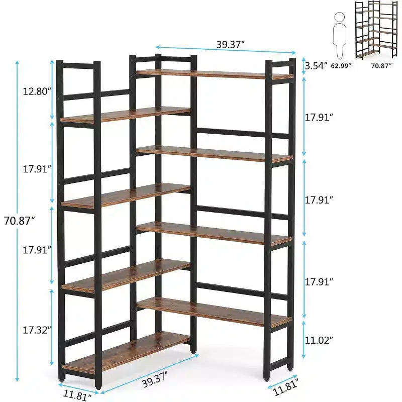 70.8" 8-Tier Corner Bookshelf, Brown