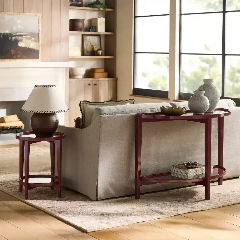 Console Table Lacquer Finish Dark Red