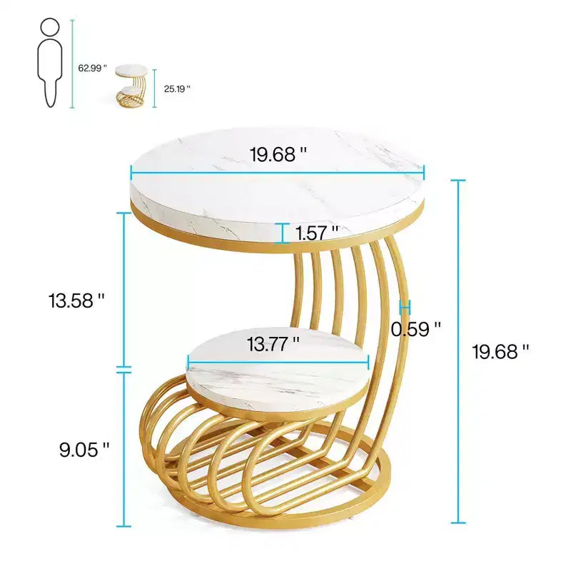 2-Tier End Table White/Gold