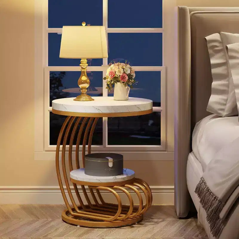 2-Tier End Table White/Gold