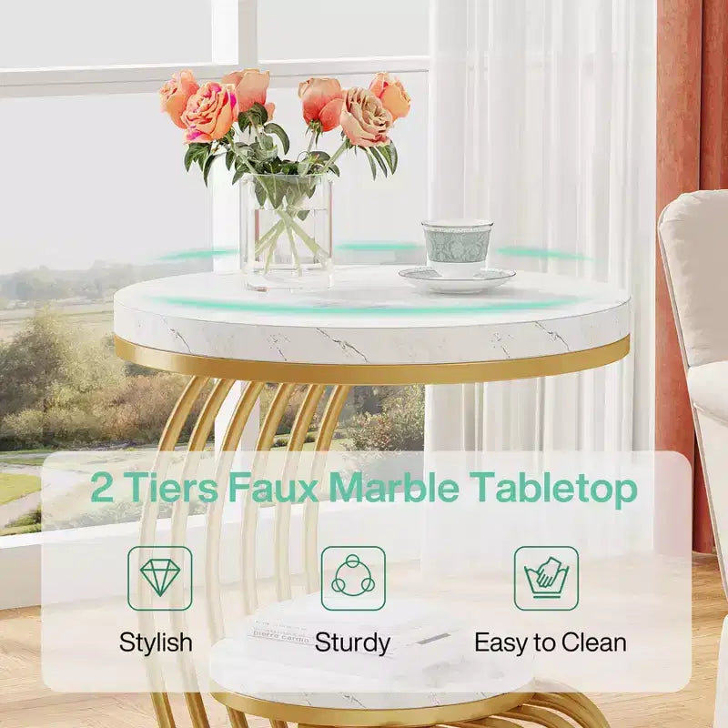2-Tier End Table White/Gold