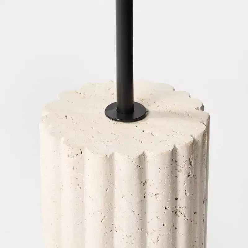 Round Side Table with Brown Top and Travertine Base