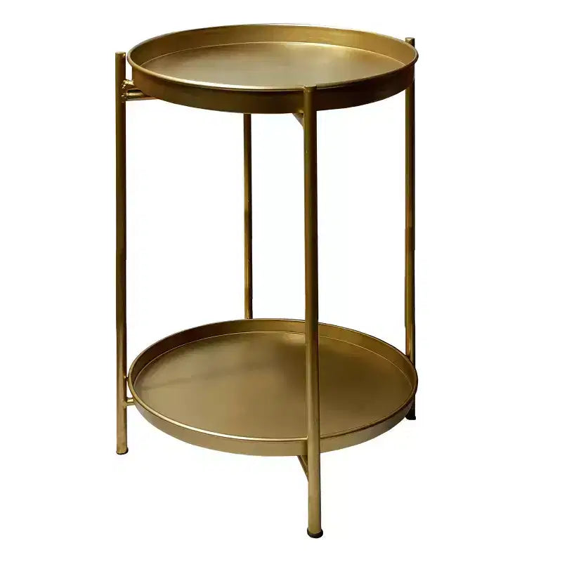The Urban Port 20" High Round Side End Table with 2 Tier Iron Frame Matte Gold
