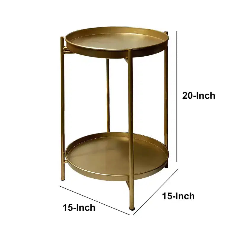 Round Side End Table with 2-Tier Iron Frame, Matte Gold