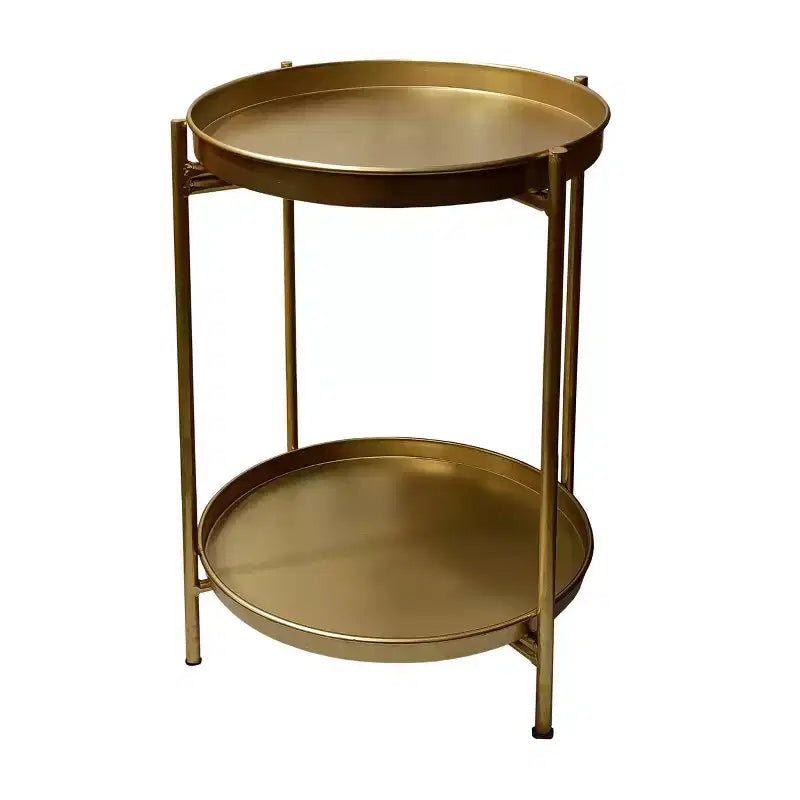 Round Side End Table with 2-Tier Iron Frame, Matte Gold