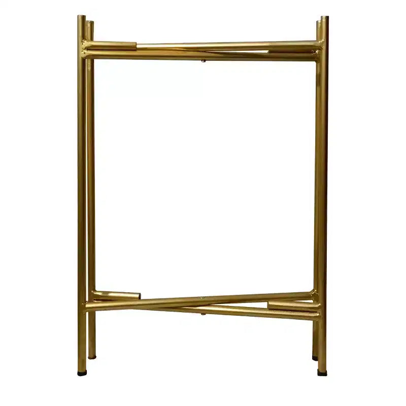 Round Side End Table with 2-Tier Iron Frame, Matte Gold