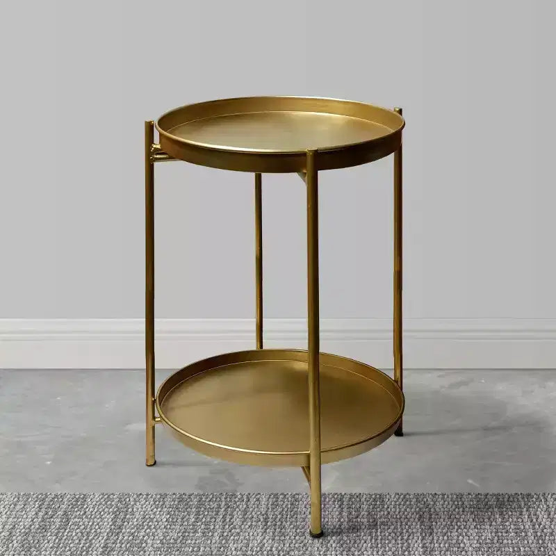 Round Side End Table with 2-Tier Iron Frame, Matte Gold