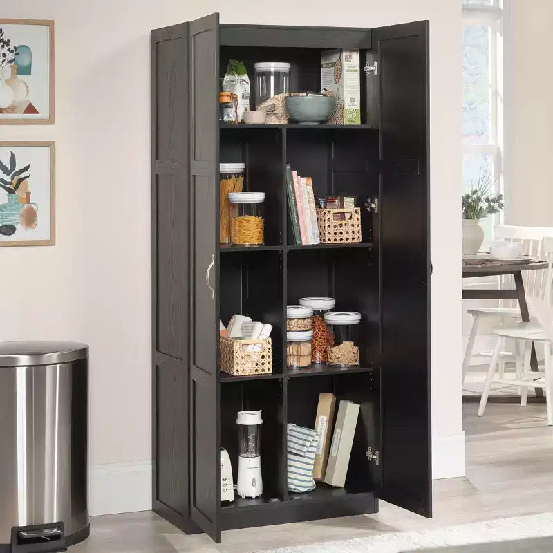 Storage Cabinet with 4 Adjustable Shelves Black Woodgrain