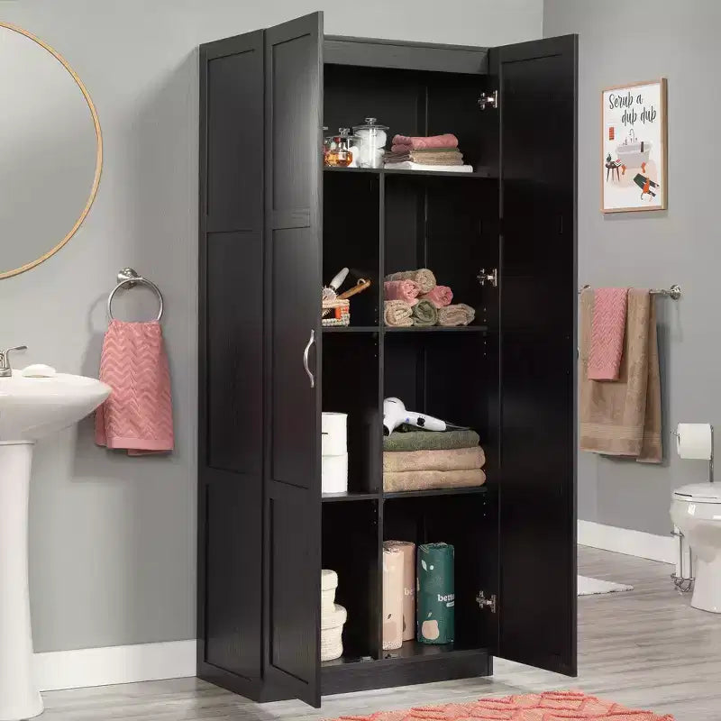 Storage Cabinet with 4 Adjustable Shelves Black Woodgrain