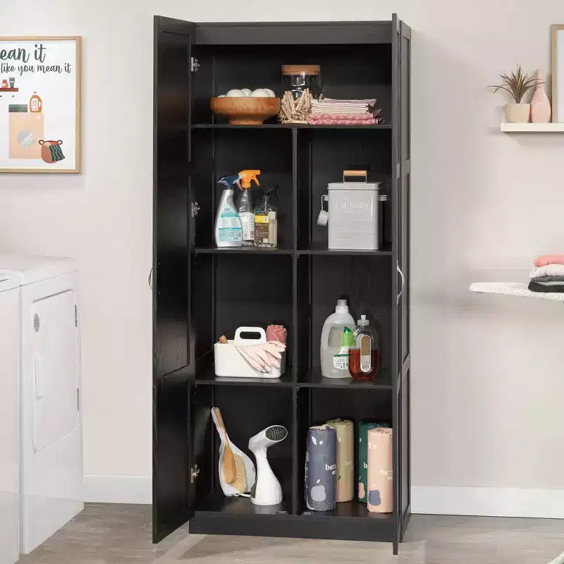 Storage Cabinet with 4 Adjustable Shelves Black Woodgrain