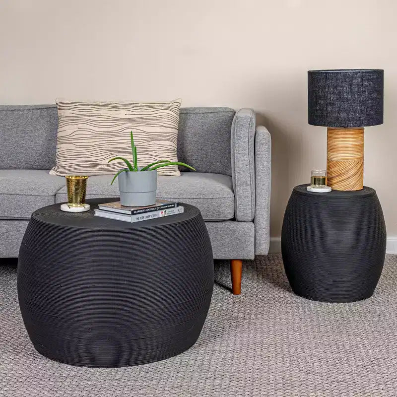Round Barrel Side Table Black