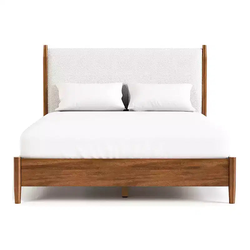 Queen Mid-Century Modern Platform Bed with Boucle Headboard