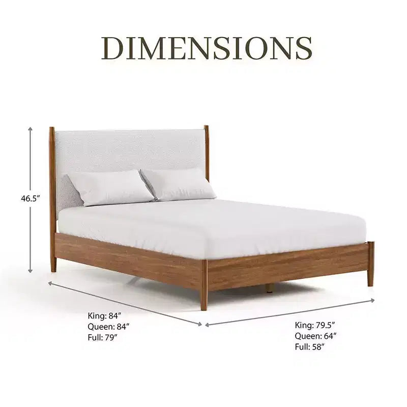 Queen Mid-Century Modern Platform Bed with Boucle Headboard