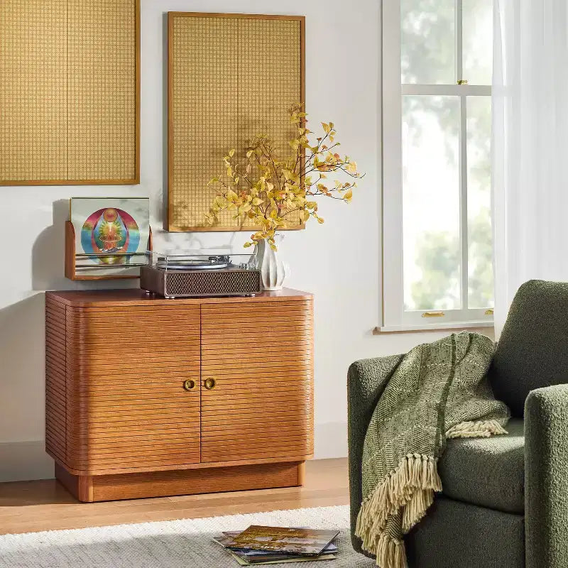 Grooved Mid-Century Decorative Storage Cabinet