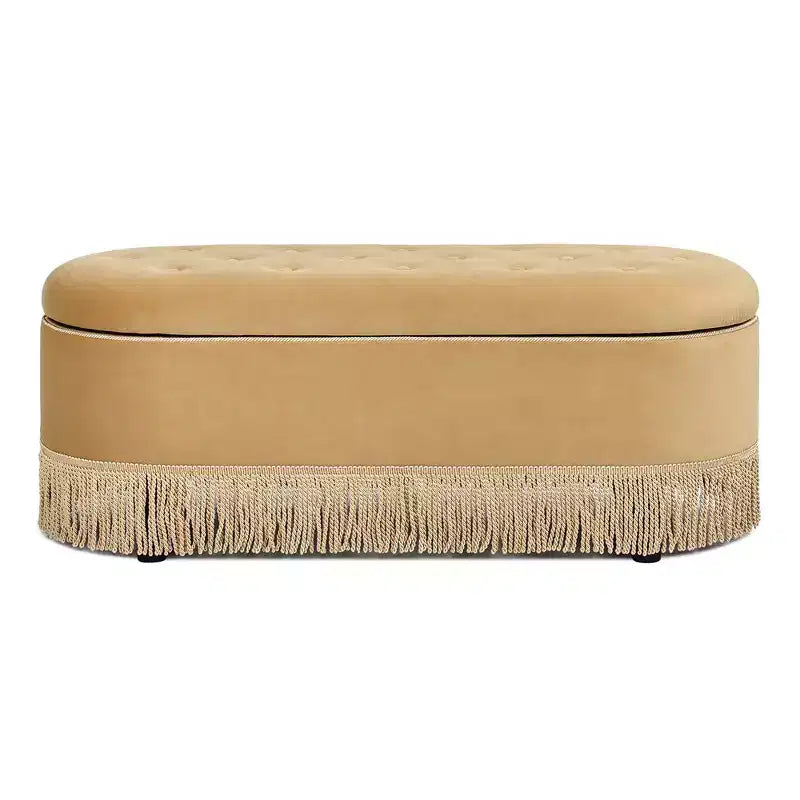 48.5" Oval Tufted Bullion Fringe Storage Bench