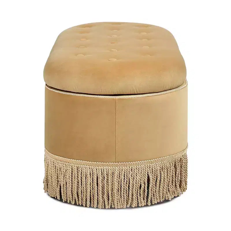 48.5" Oval Tufted Bullion Fringe Storage Bench