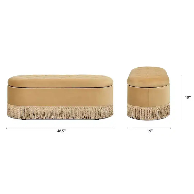 48.5" Oval Tufted Bullion Fringe Storage Bench