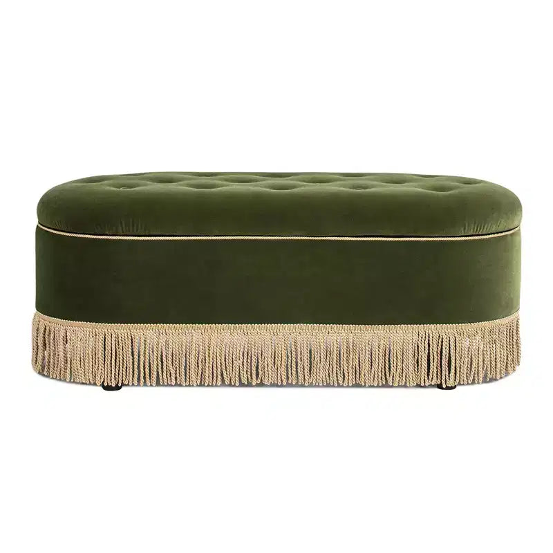 48.5" Oval Tufted Bullion Fringe Storage Bench